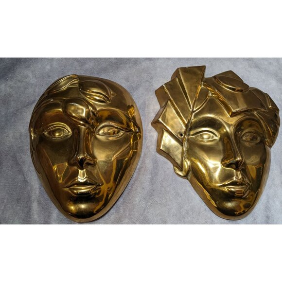 Vintage 80s Gold Masquerade Ceramic Decor Mask Faces - Picture 7 of 12